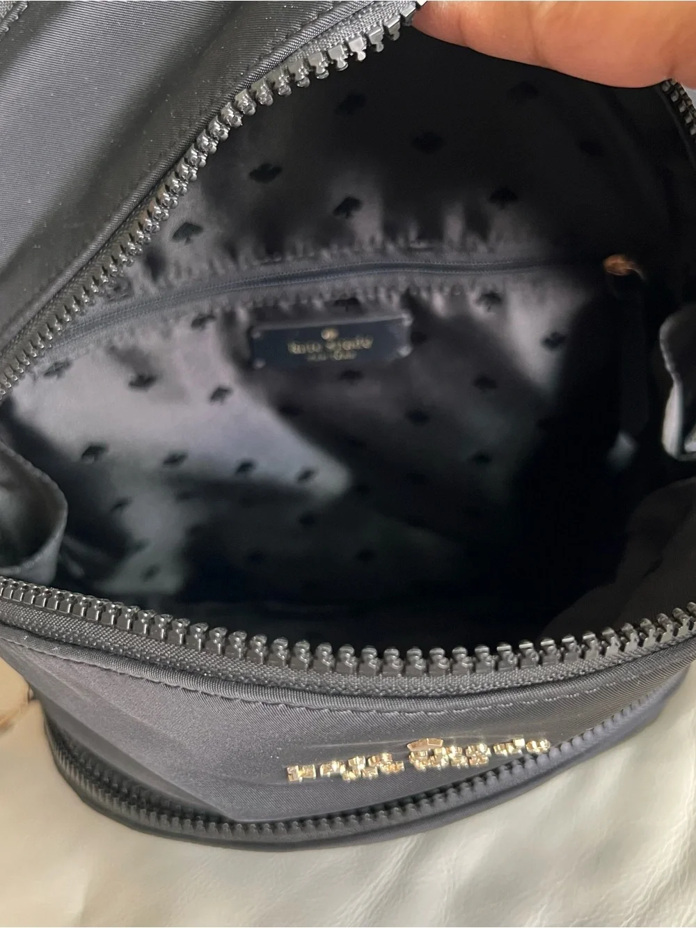 kate spade Black Nylon Mini Backpack Silver Hardware Logo Lined Inner Pockets